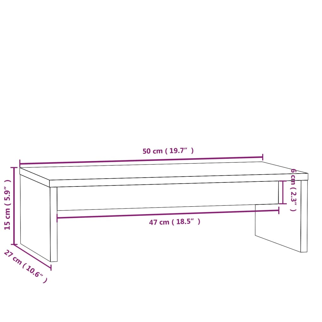 Monitorstativ hvit 50x27x15 cm heltre furu