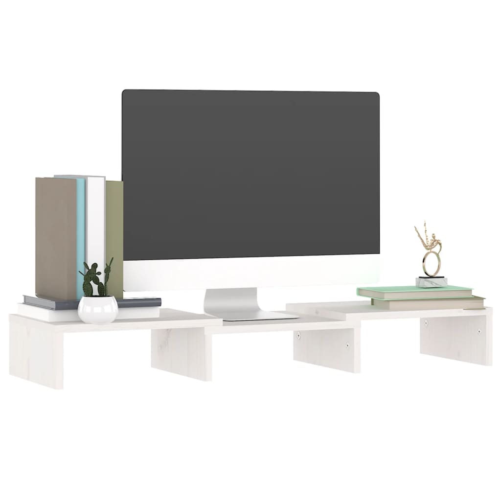 Monitorstativ hvit 60x24x10,5 cm heltre furu