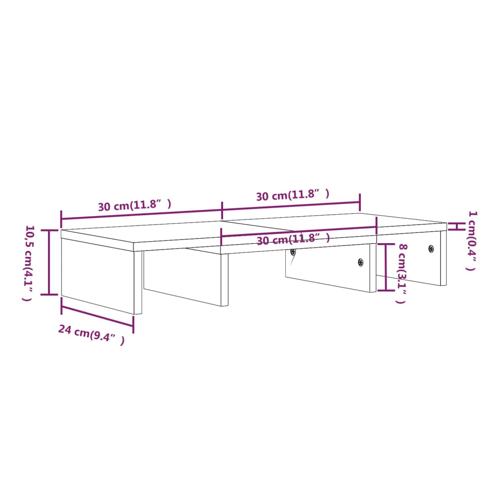 Monitorstativ hvit 60x24x10,5 cm heltre furu