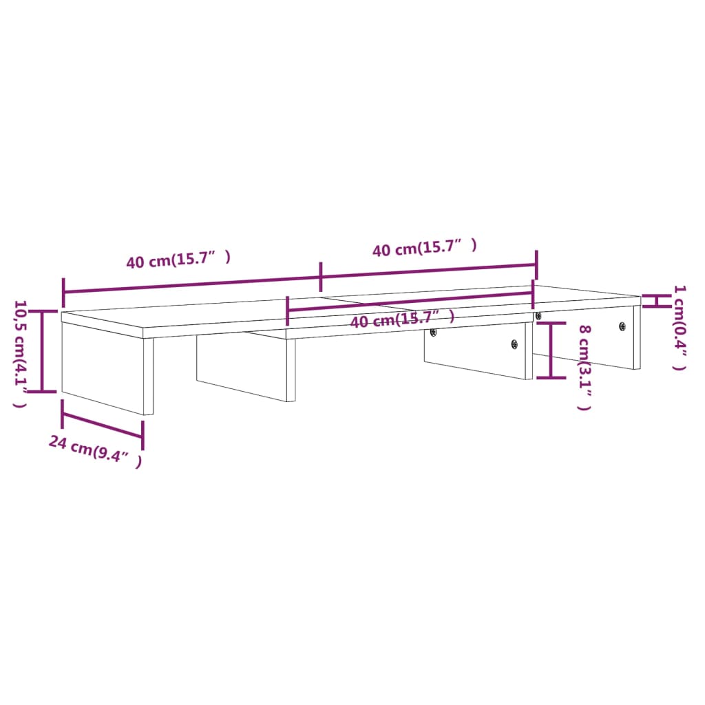 Monitorstativ hvit 80x24x10,5 cm heltre furu