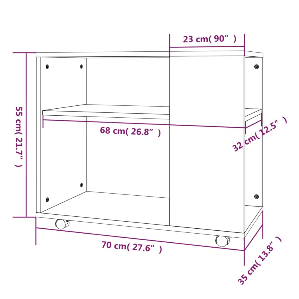 Sidebord grå sonoma 70x35x55 cm konstruert tre