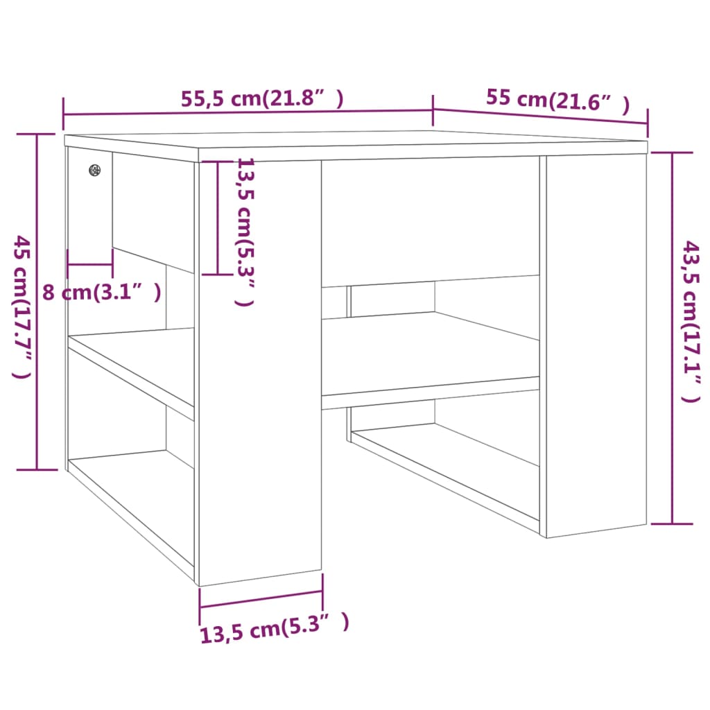 Salongbord brun eik 55,5x55x45 cm konstruert tre