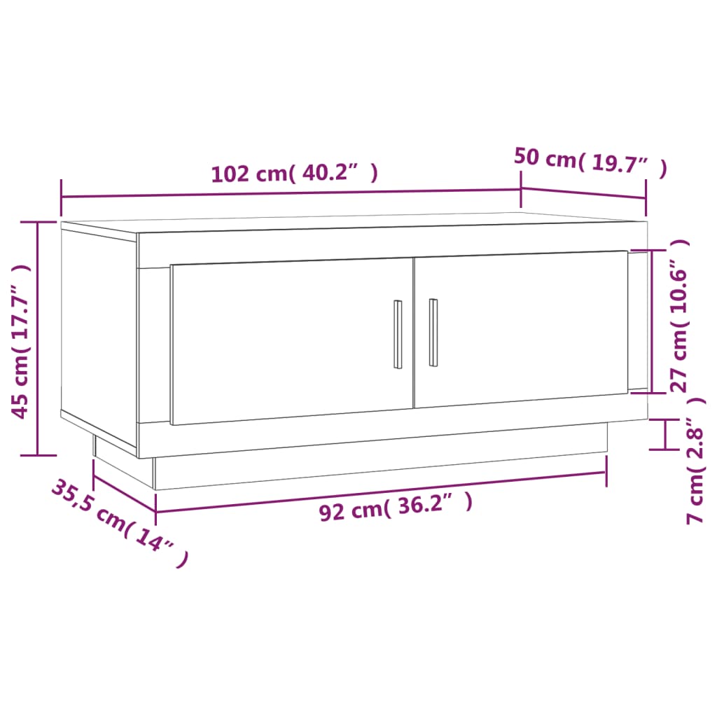 Salongbord brun eik 102x50x45 cm konstruert tre