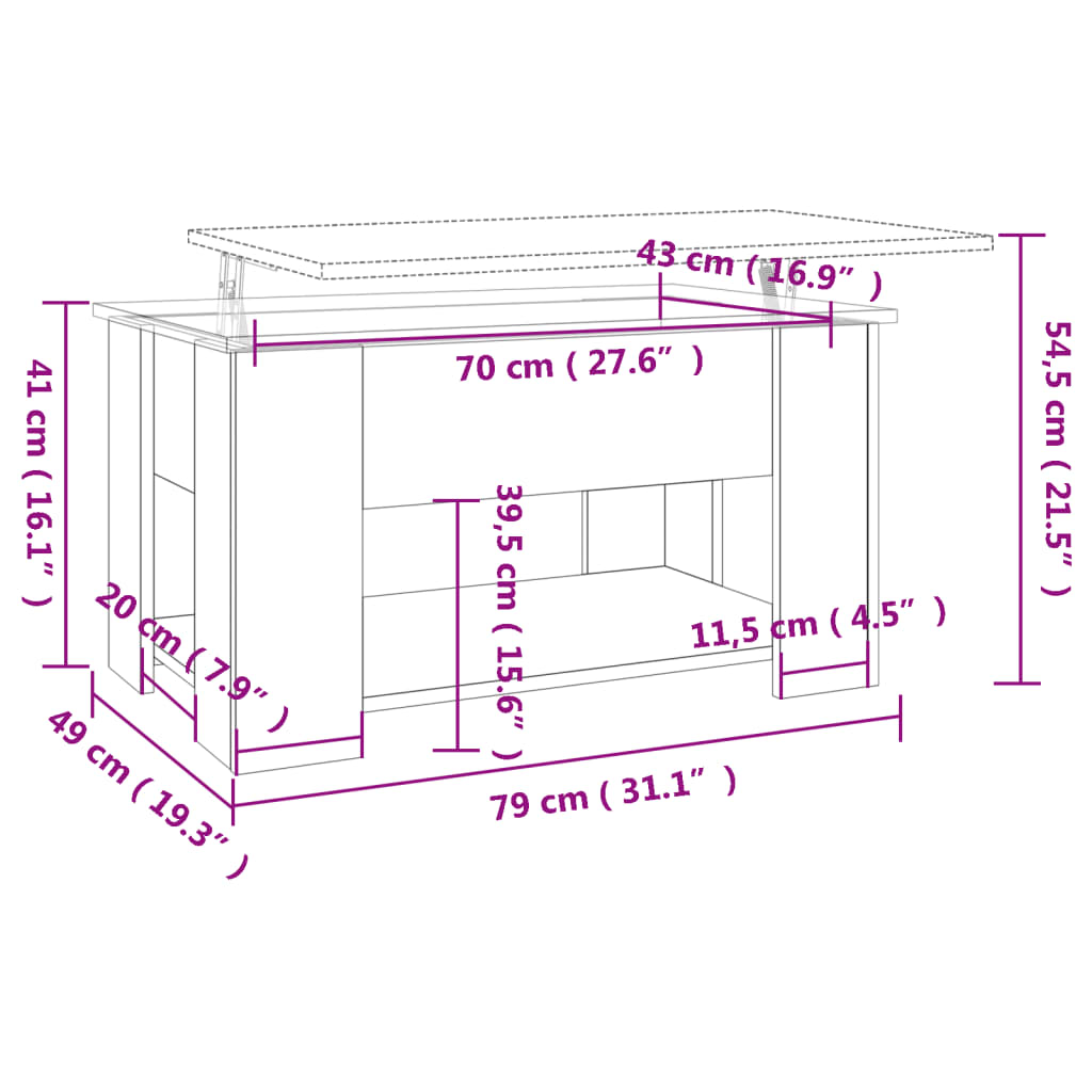 Salongbord svart 79x49x41 cm konstruert tre