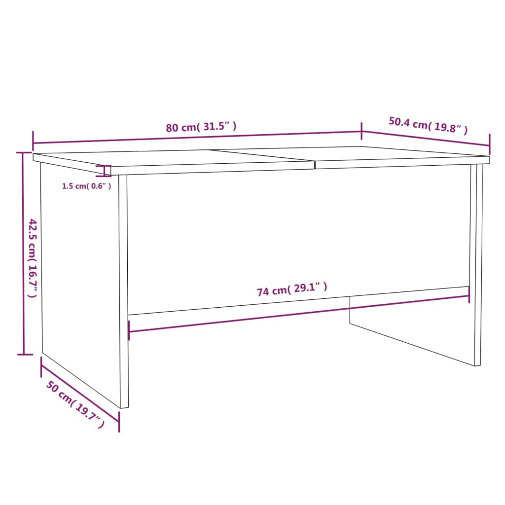 Salongbord sonoma eik 80x50x42,5 cm konstruert tre