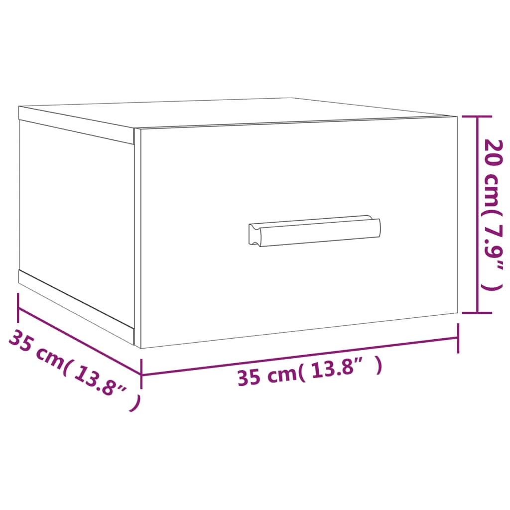 Veggmonterte nattbord 2 stk hvit 35x35x20 cm