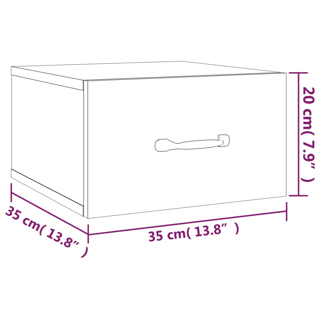 Veggmonterte nattbord 2 stk hvit 35x35x20 cm