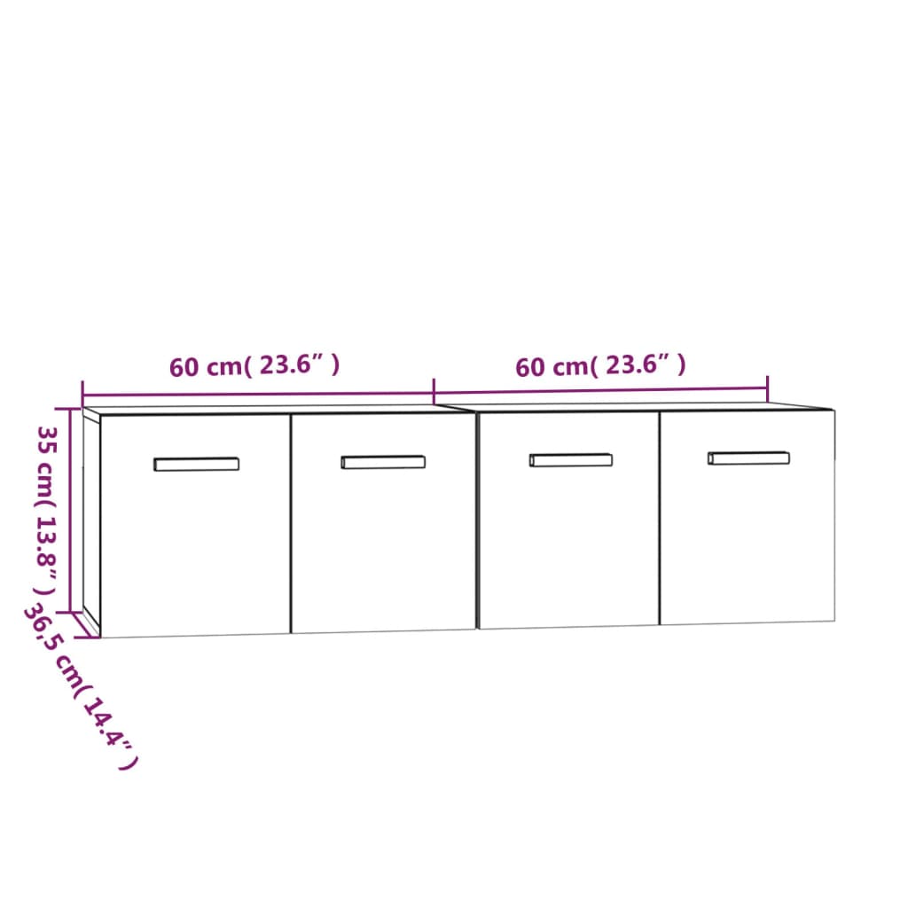 Veggskap 2 stk brun eik 60x36,5x35 cm konstruert tre