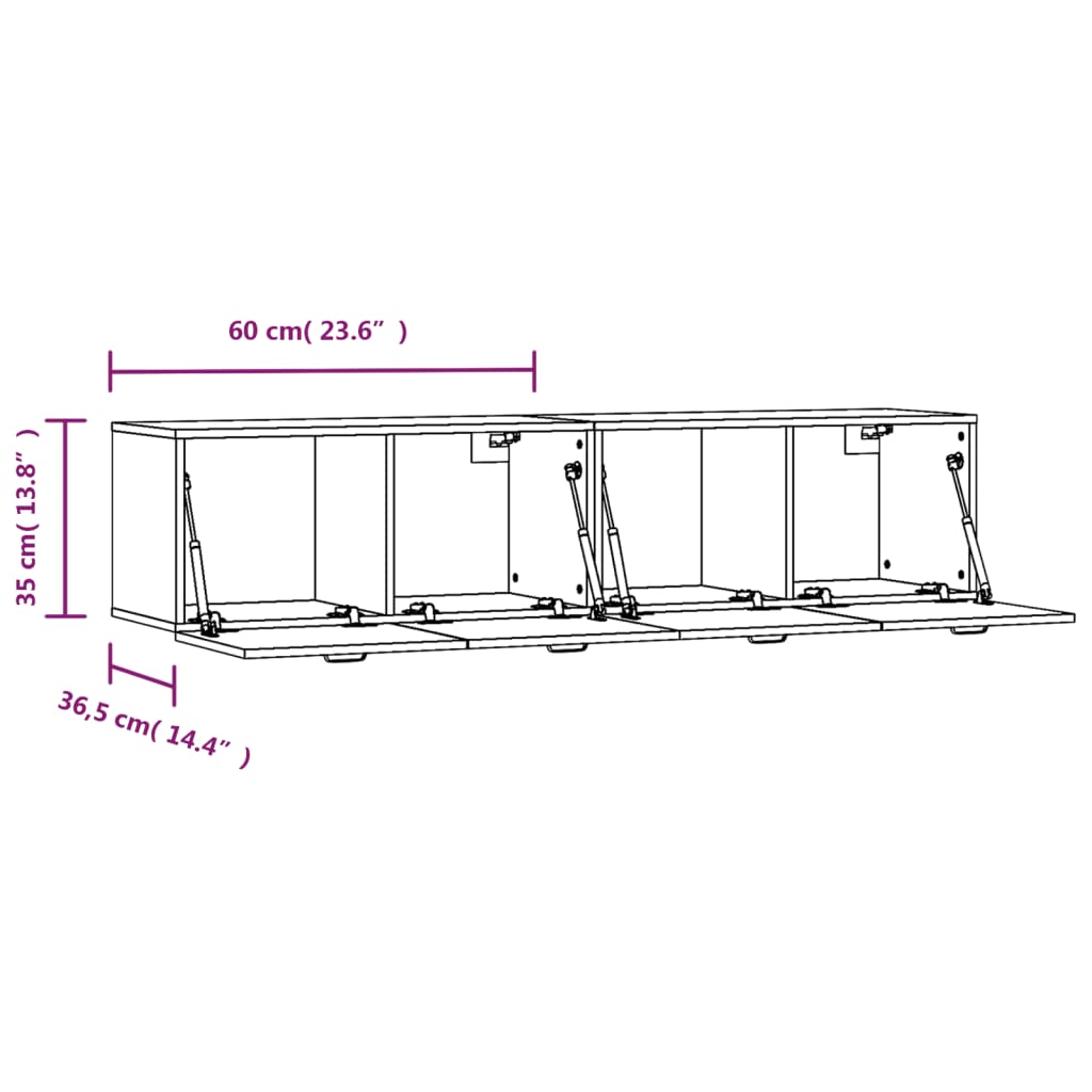 Veggskap 2 stk røkt eik 60x36,5x35 cm konstruert tre