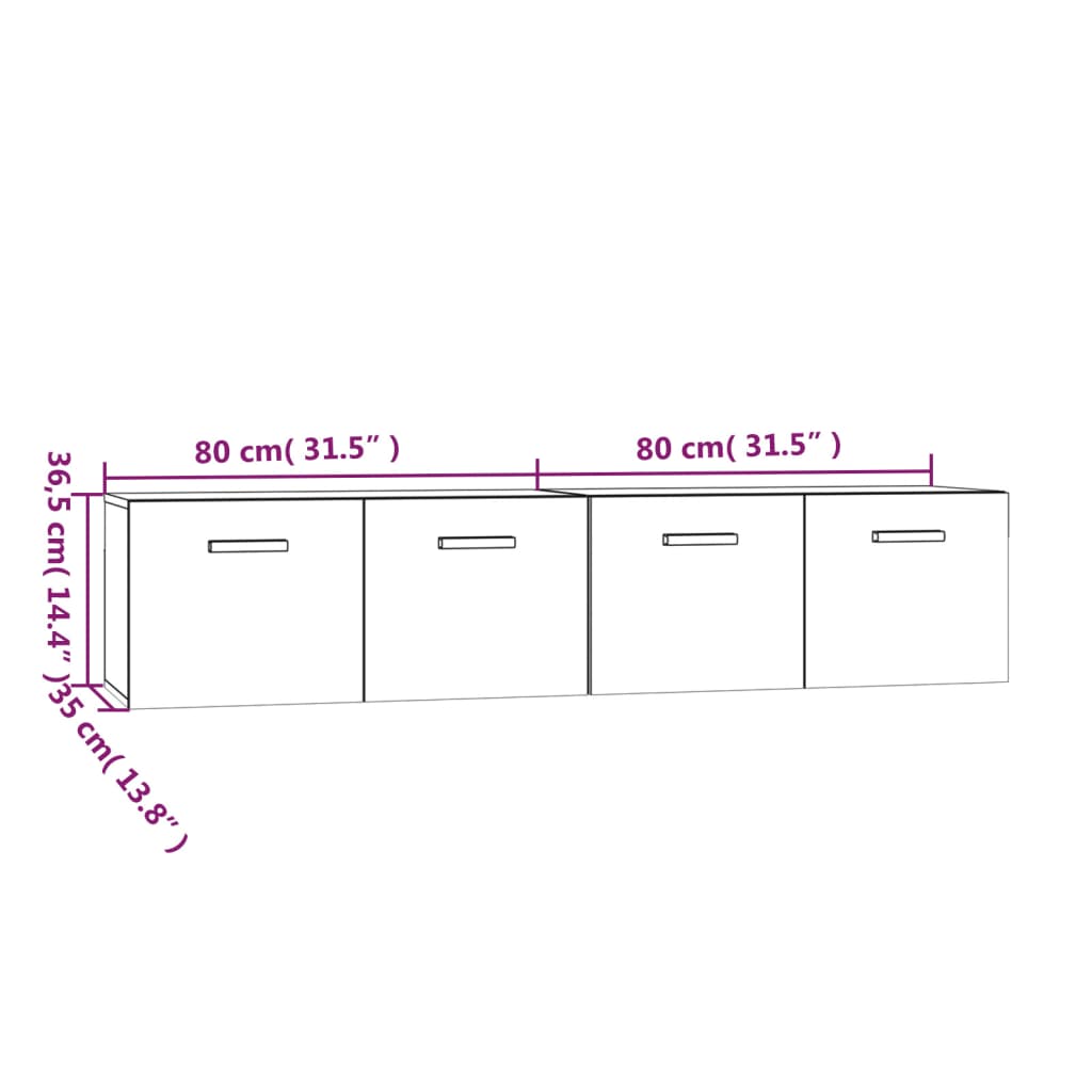 Veggskap 2 stk røkt eik 80x35x36,5 cm konstruert tre