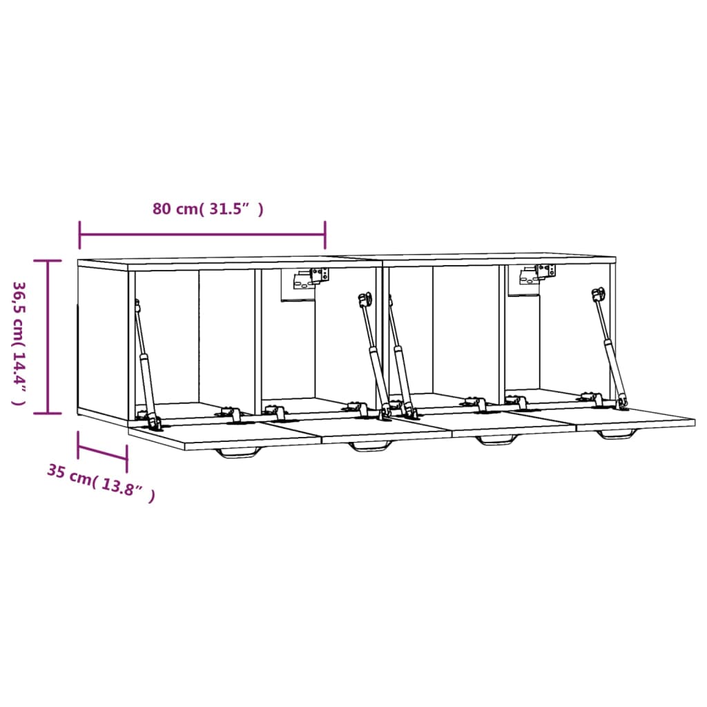 Veggskap 2 stk høyglans hvit 80x36,5x35 cm konstruert tre