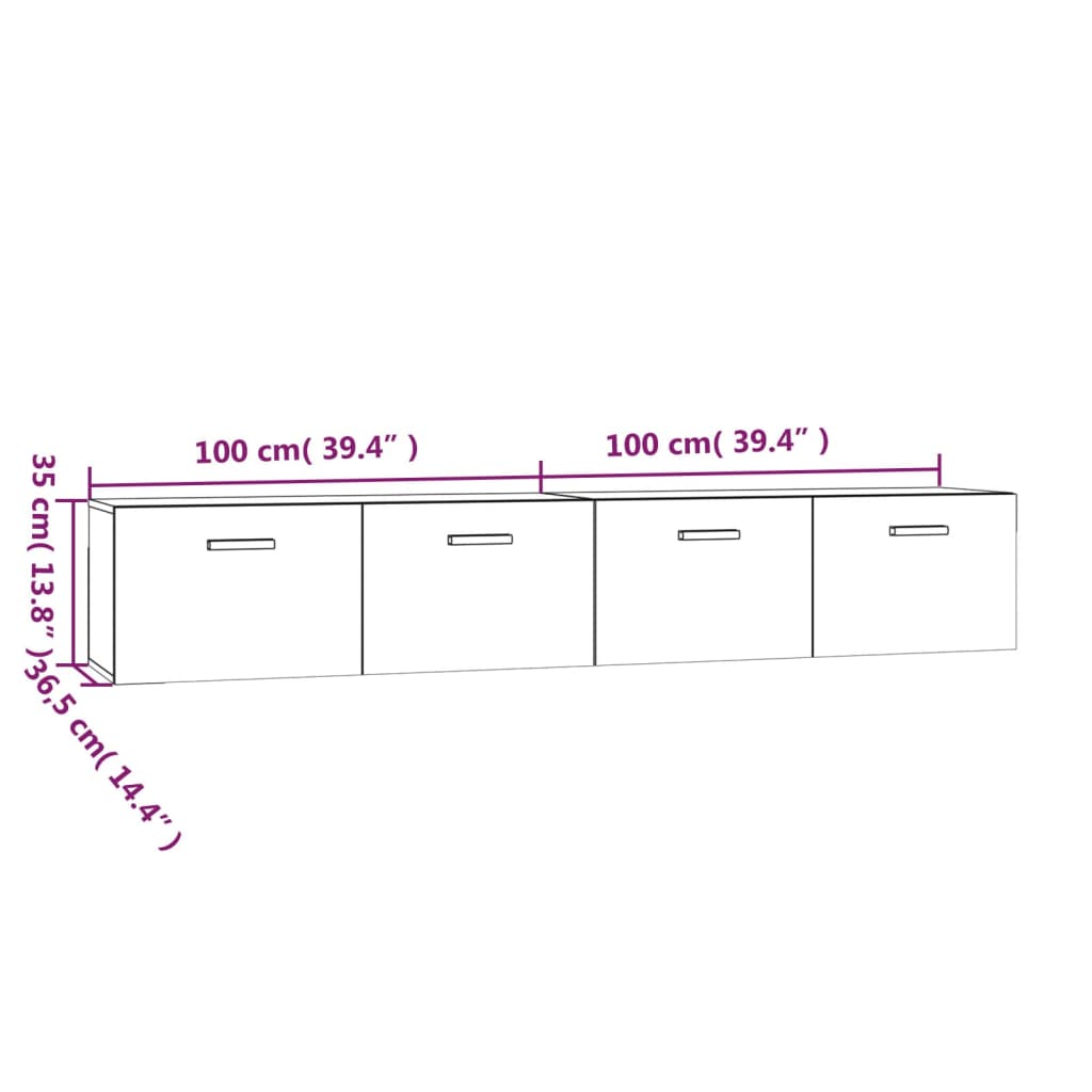 Veggskap 2 stk grå sonoma 100x36,5x35 cm konstruert tre