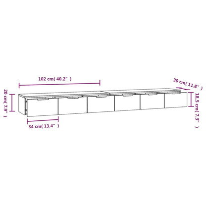 Veggskap 2 stk brun eik 102x30x20 cm konstruert tre