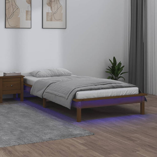 Sengeramme med LED honningbrun 90x200 cm heltre