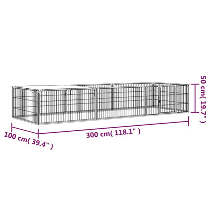 Hundegrind med 8 paneler svart 100x50 cm pulverlakkert stål