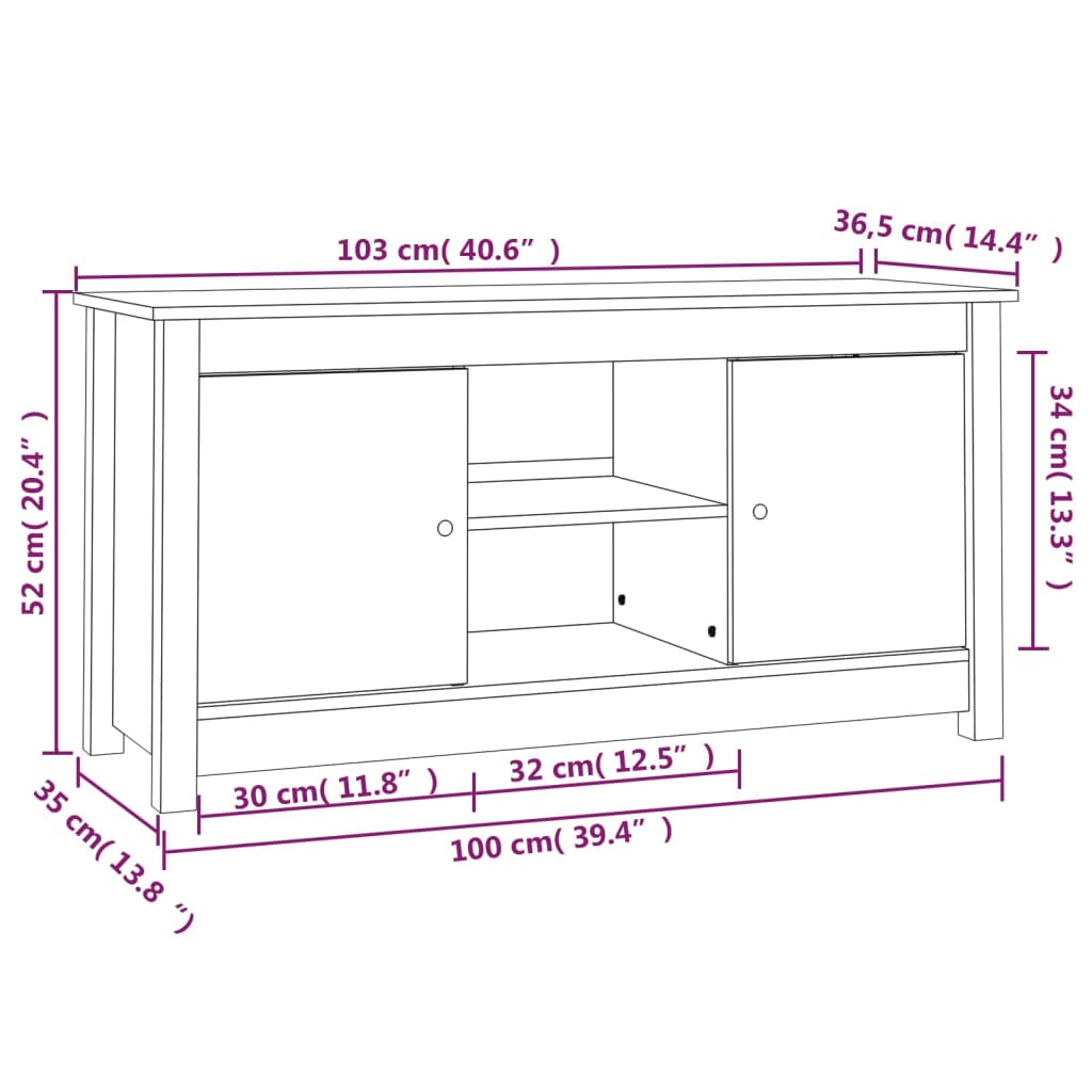 TV-benk 103x36,5x52 cm heltre furu