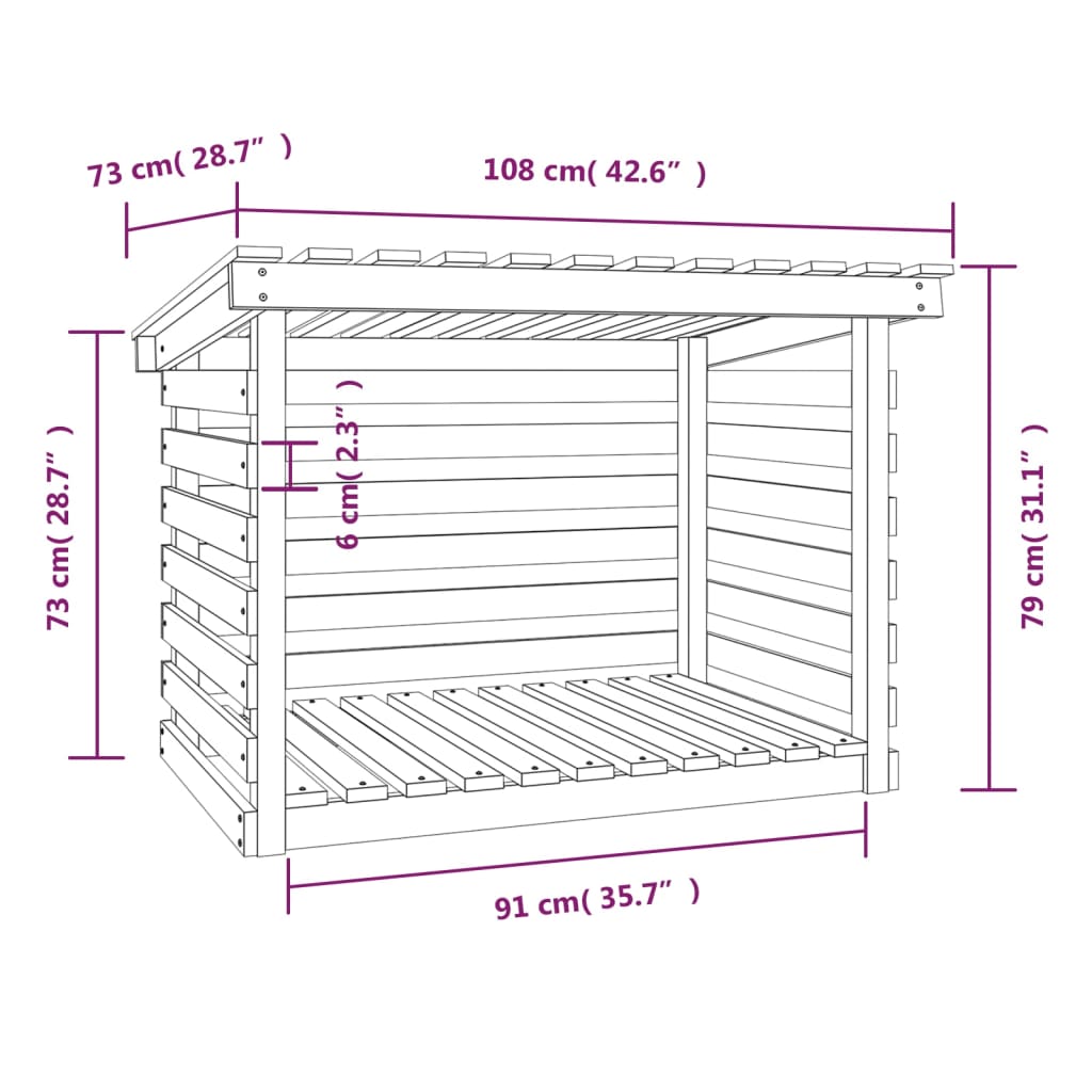 Vedstativ hvit 108x73x79 cm heltre furu