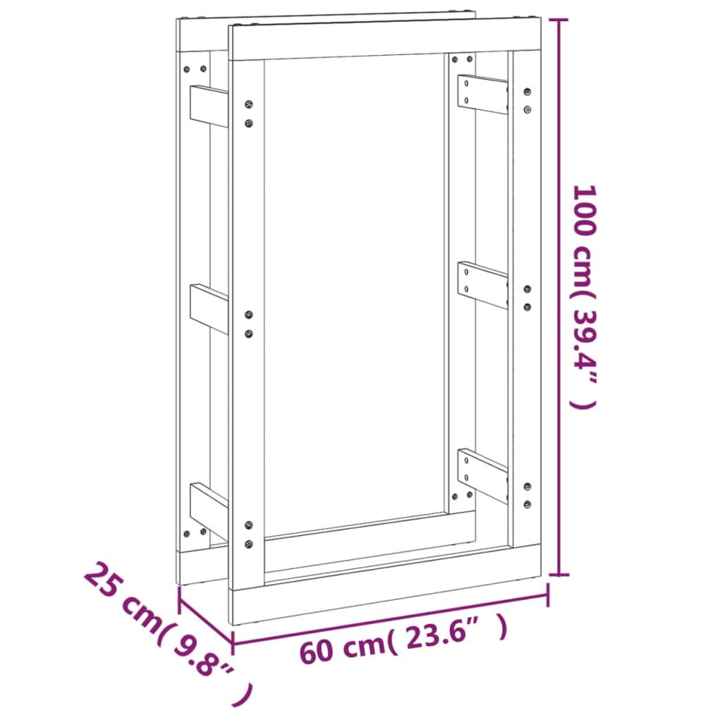 Vedstativ 60x25x100 cm heltre furu