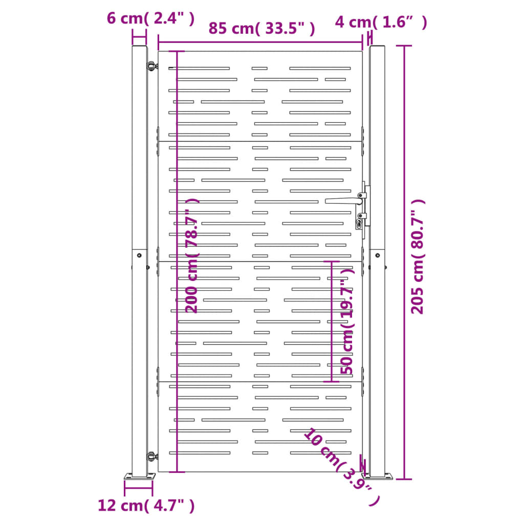 Hageport 105x205 cm cortenstål firkantet design