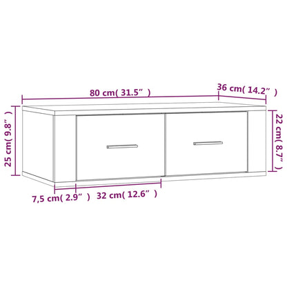 Hengende TV-benk grå sonoma 80x36x25 cm konstruert tre