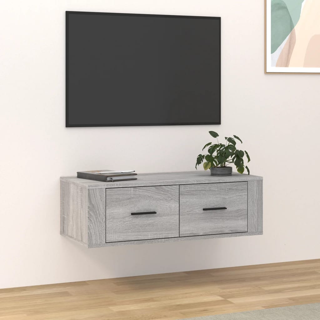 Hengende TV-benk grå sonoma 80x36x25 cm konstruert tre