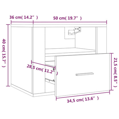 Veggmonterte nattbord 2 stk hvit 50x36x40 cm