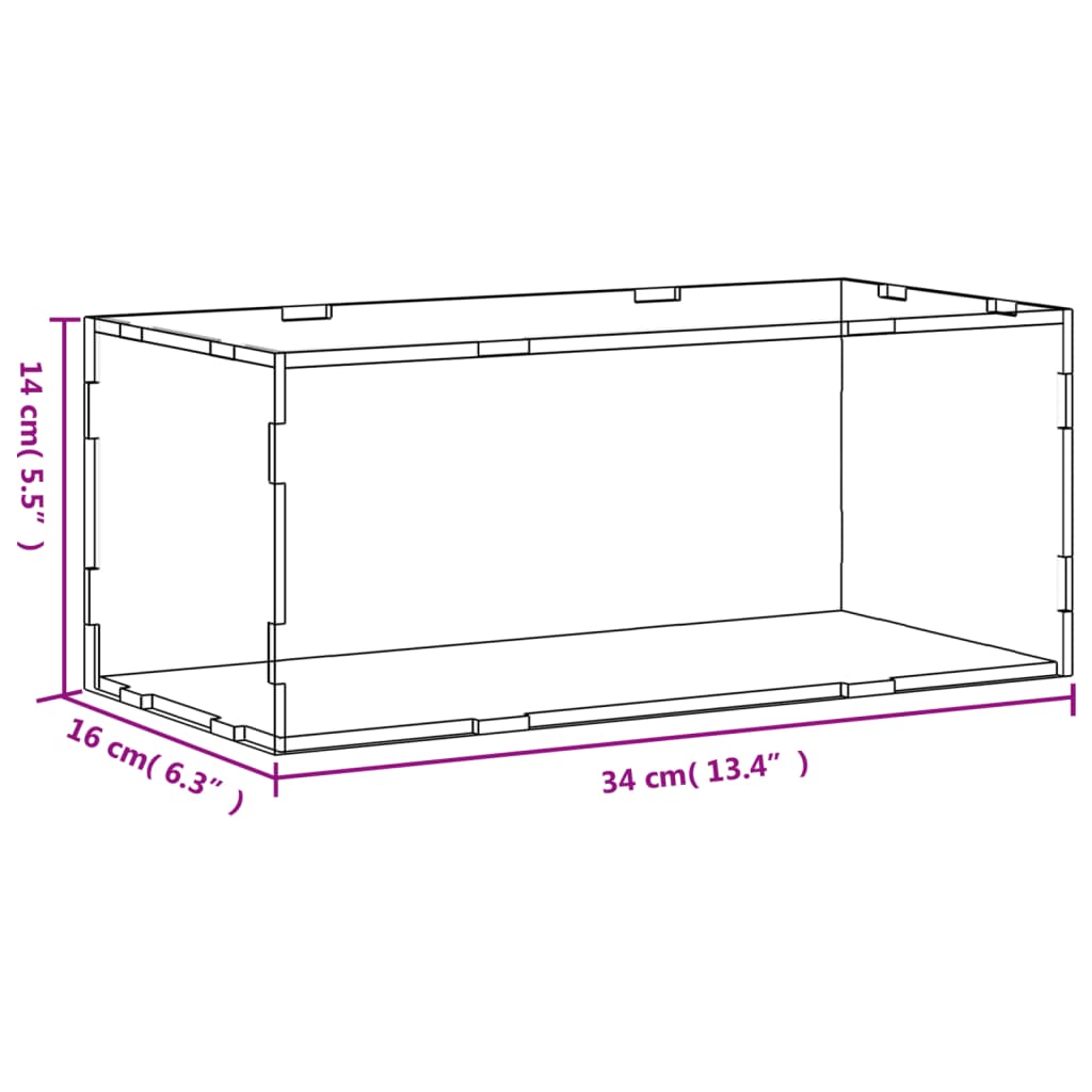 Visningsboks gjennomsiktig 34x16x14 cm akryl