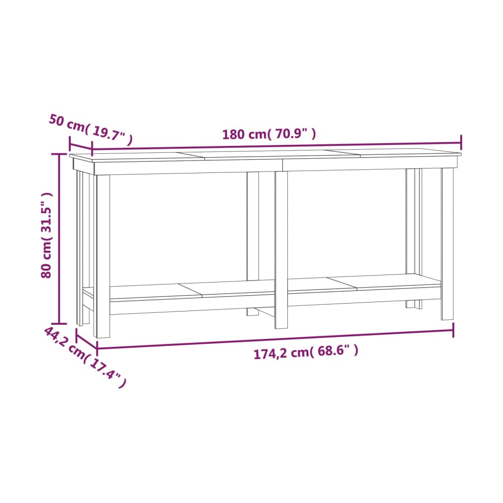 Arbeidsbenk honningbrun 180x50x80 cm heltre furu