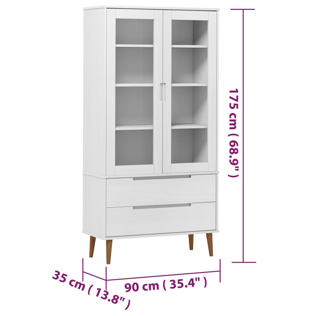 Vitrine MOLDE hvit 90x35x175 cm heltre furu