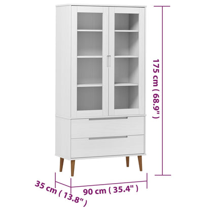 Vitrine MOLDE hvit 90x35x175 cm heltre furu