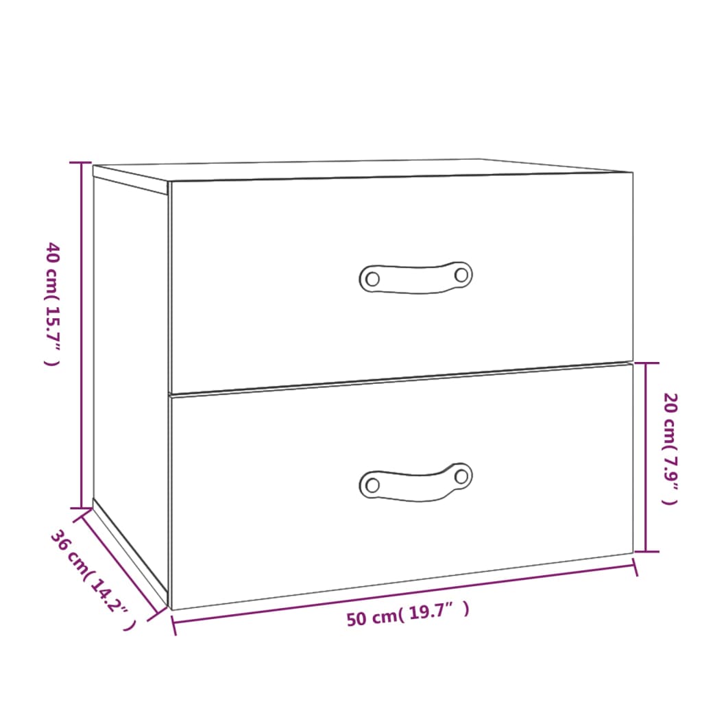 Veggmonterte nattbord 2 stk hvit 50x36x40 cm