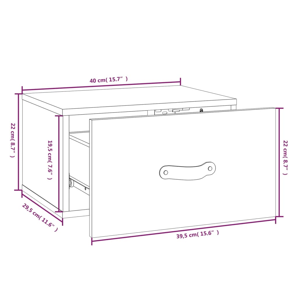 Veggmonterte nattbord 2 stk hvit 40x29,5x22 cm