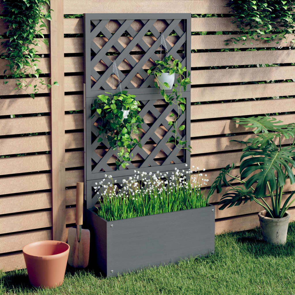 Blomsterkasse med espalier grå 65x33x135 cm WPC