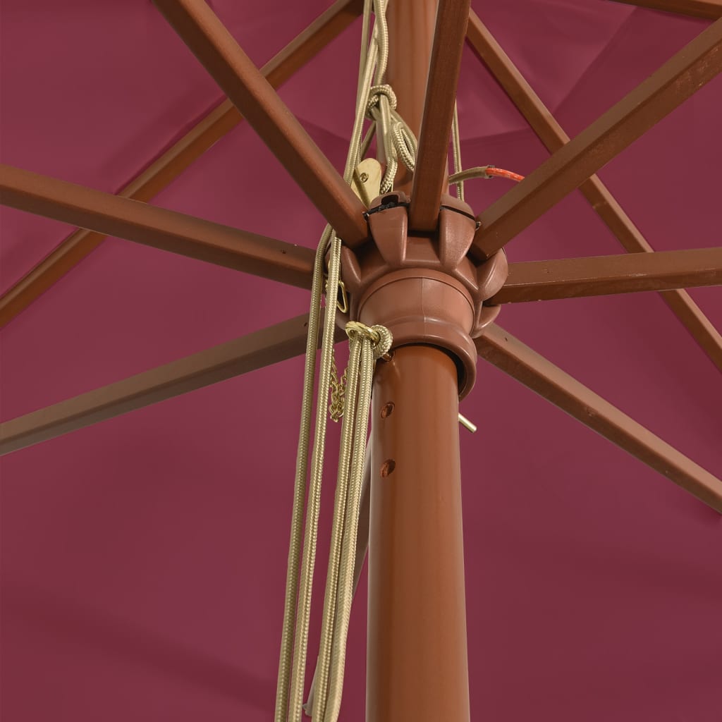 Hageparasoll med trestang vinrød 400x273 cm