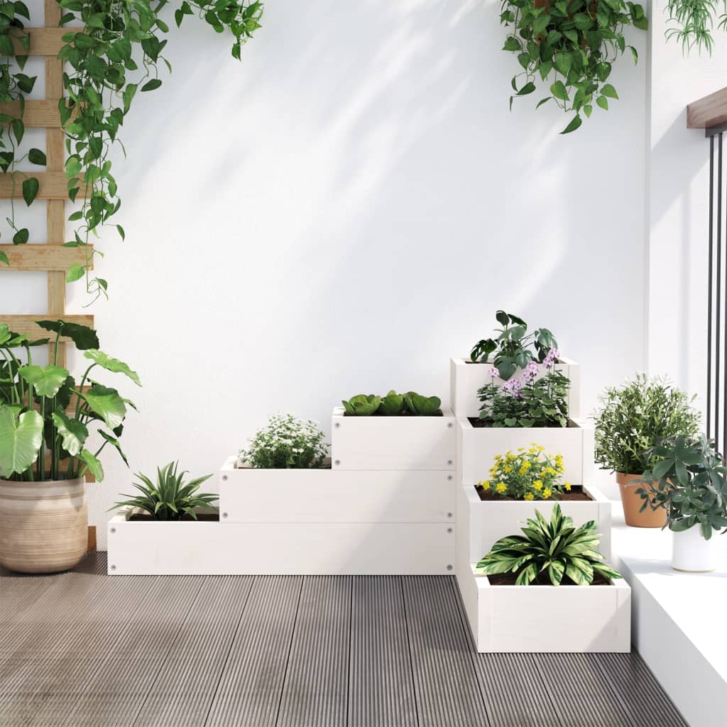 Hageplantekasse 4 etasjer 80,5x79x36 cm hvit heltre furu