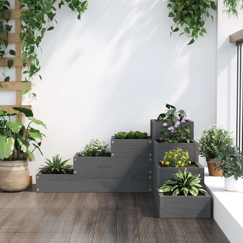 Hageplantekasse 4 etasjer 80,5x79x36 cm grå heltre furu