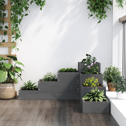 Hageplantekasse 4 etasjer 80,5x79x36 cm grå heltre furu