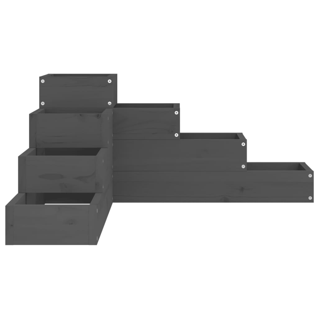 Hageplantekasse 4 etasjer 80,5x79x36 cm grå heltre furu