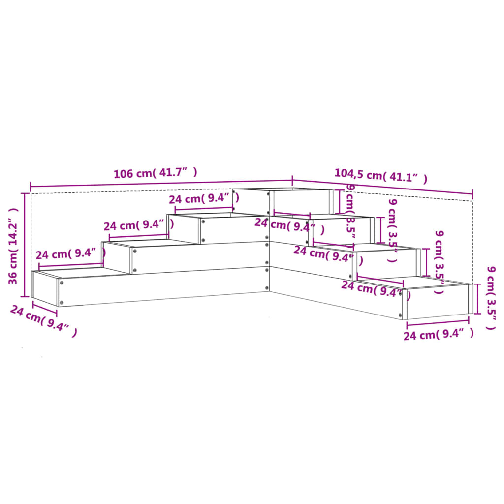 Hageplantekasse 4 etasjer 106x104,5x36 cm heltre furu