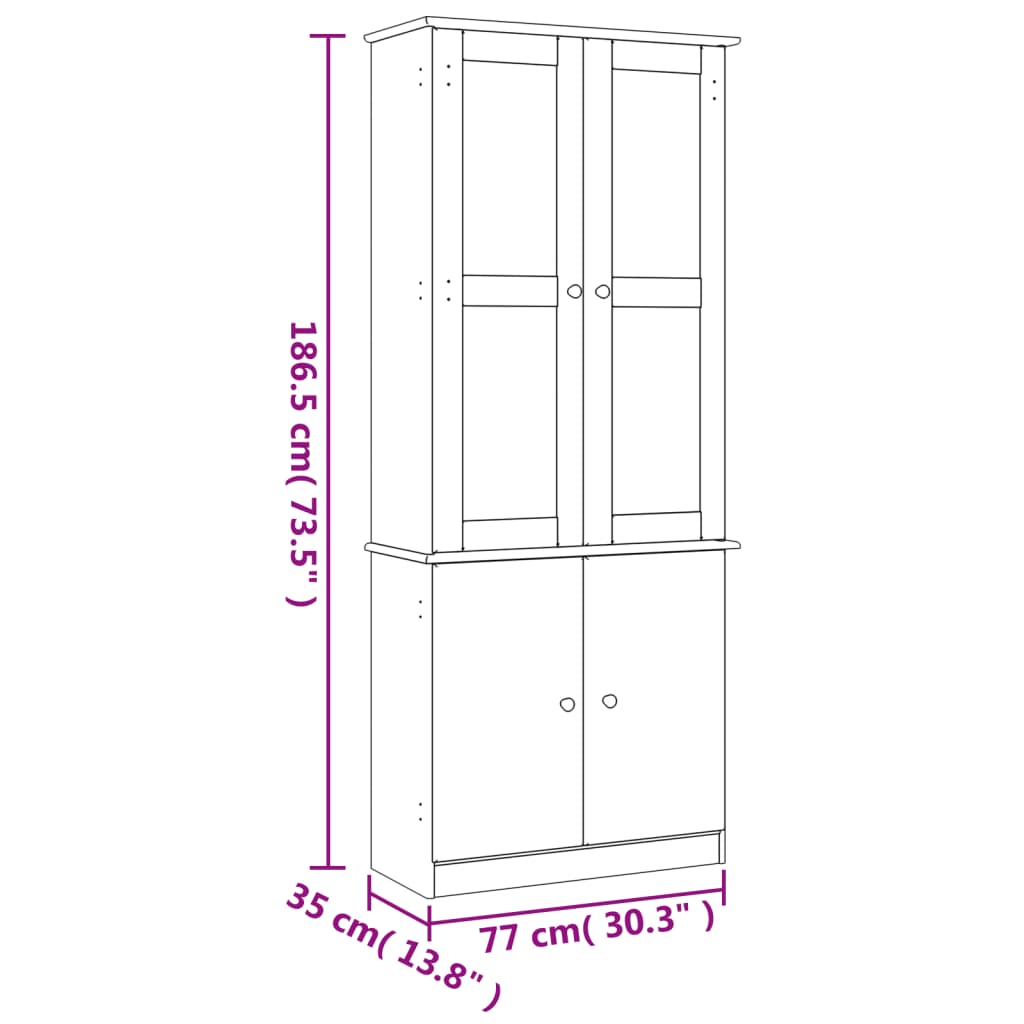 Vitrine ALTA 77x35x186,5 cm heltre furu