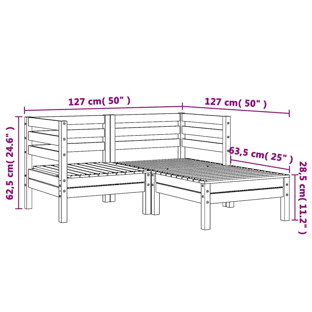 Hagesofa 2-seters med fotskammel impregnert tre furu