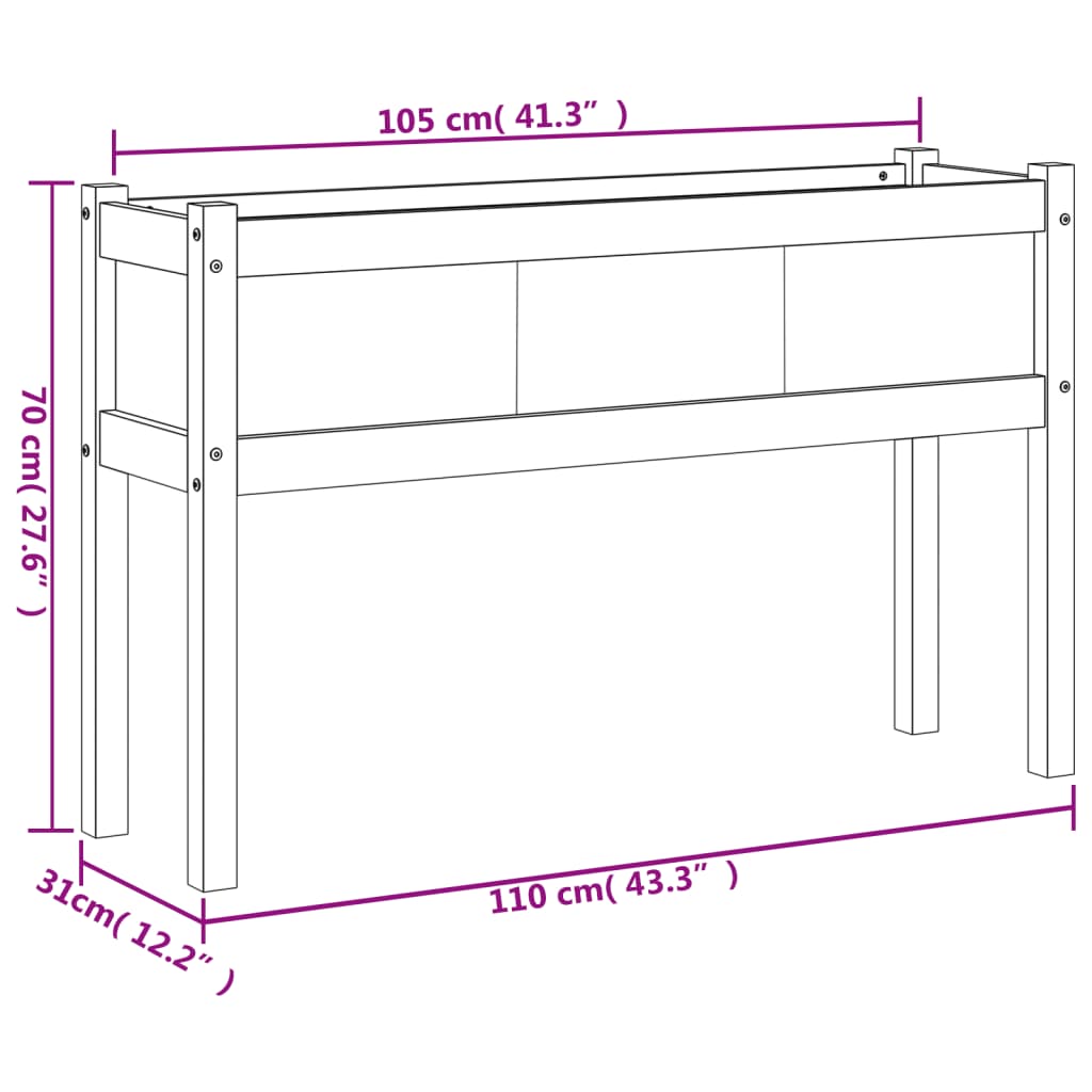 Hageplantekasse med ben 110x31x70 cm heltre furu