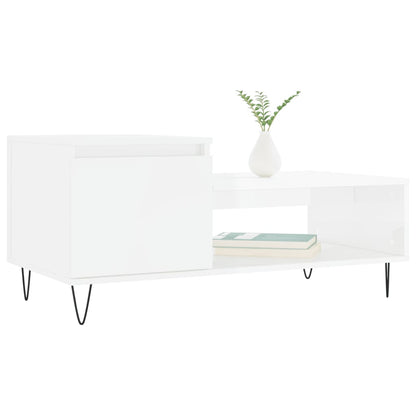Salongbord høyglans hvit 100x50x45 cm konstruert tre