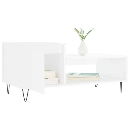 Salongbord høyglans hvit 100x50x45 cm konstruert tre