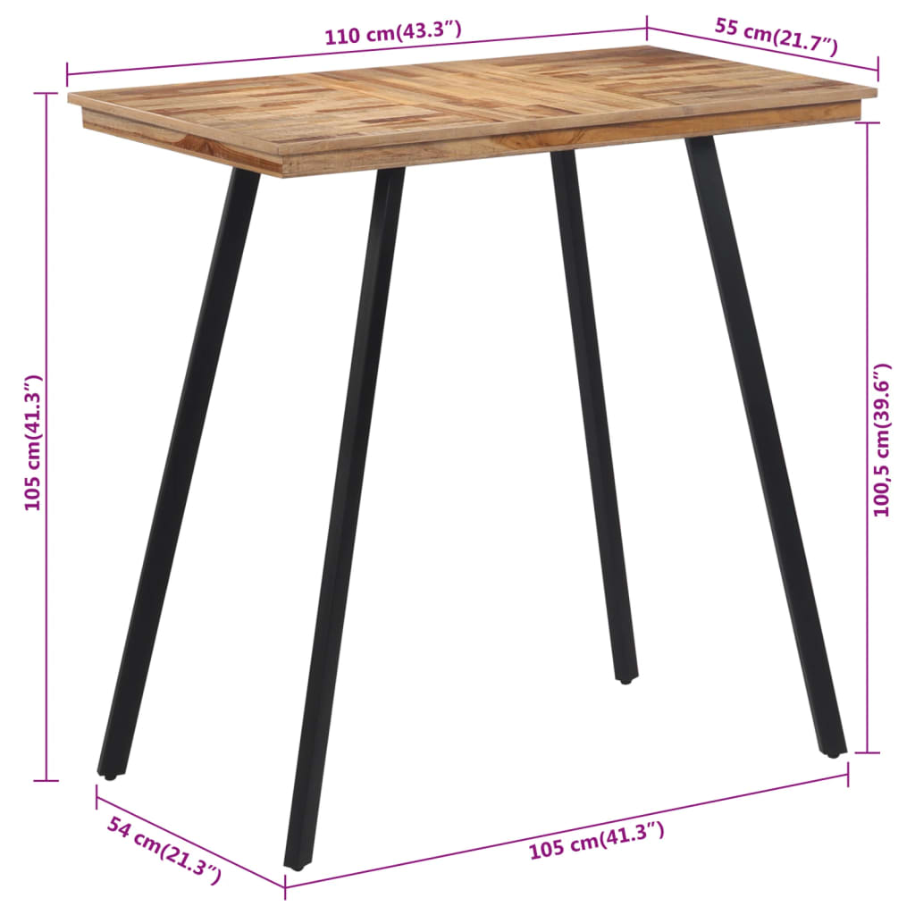 Sammenleggbart barbord 110x55x105 cm heltre teak