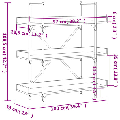 Bokhylle 3 etasjer sonoma eik 100x33x108,5 cm konstruert tre