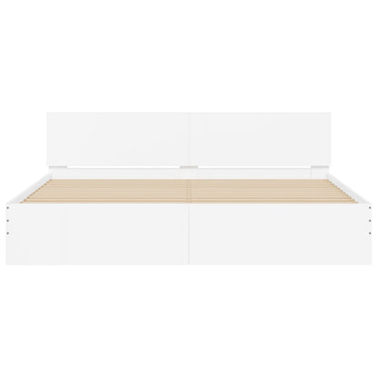 Sengeramme med sengegavl og LED hvit 200x200 cm