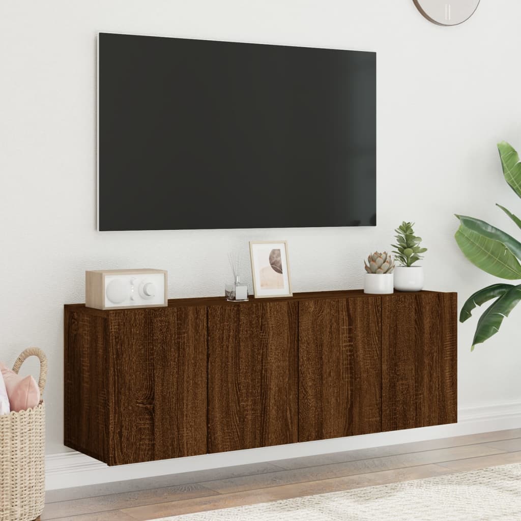 Veggmonterte TV-benker 2 stk brun eik 60x30x41 cm