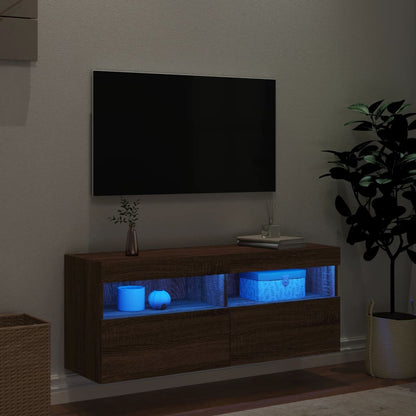 TV Veggskap med LED brun eik 100x30x40 cm