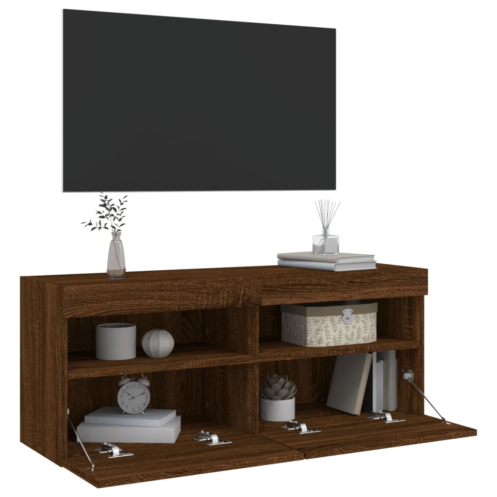 TV Veggskap med LED brun eik 100x30x40 cm